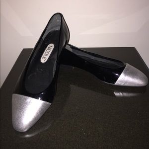 Silver Toed Black Flats by Nicole